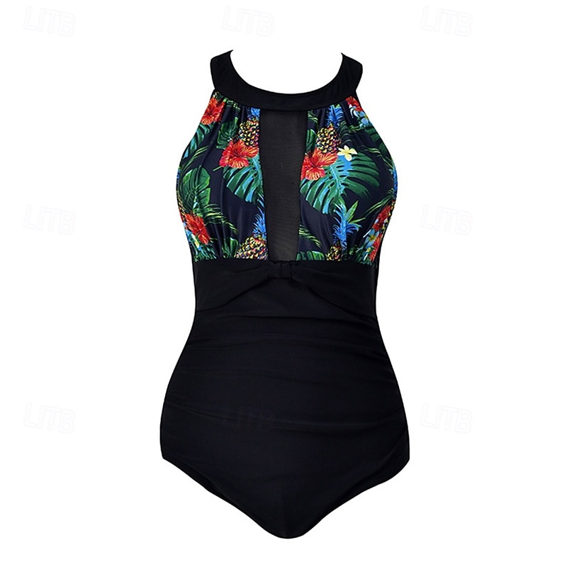 Women's One Piece Swimsuit Mesh Swimwear Floral Swimwear Light Pink Pink Breathable Quick Dry Sleeveless - Swimming Surfing Snorkeling Summer3