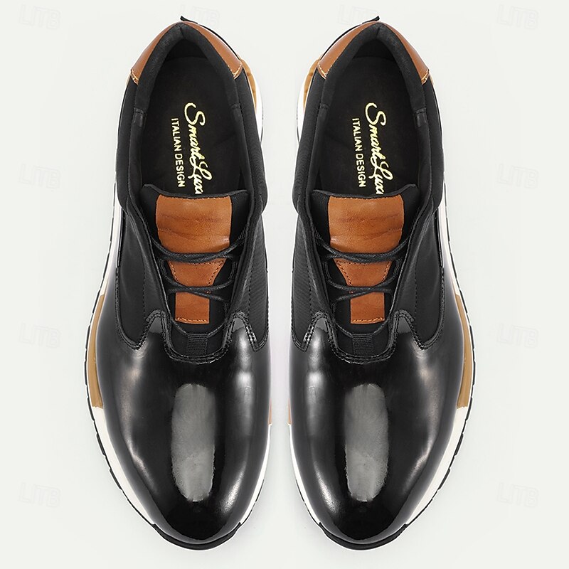 Men's Black Leather Sneakers with Contrast Brown Detailing - Sleek, Comfortable, Perfect for Casual Wear and Semi-formal Events4