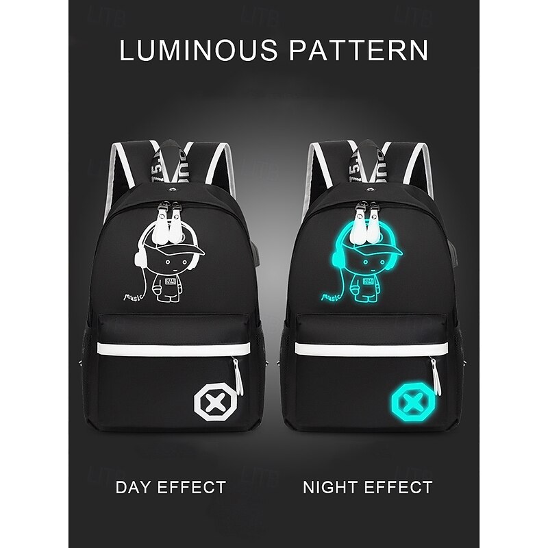 Boys' Luminous Cartoon USB Charging Backpack – Lightweight School Bag with Headphone Port, Glow-in-the-Dark Design for Teens, Travel and Daily Use2