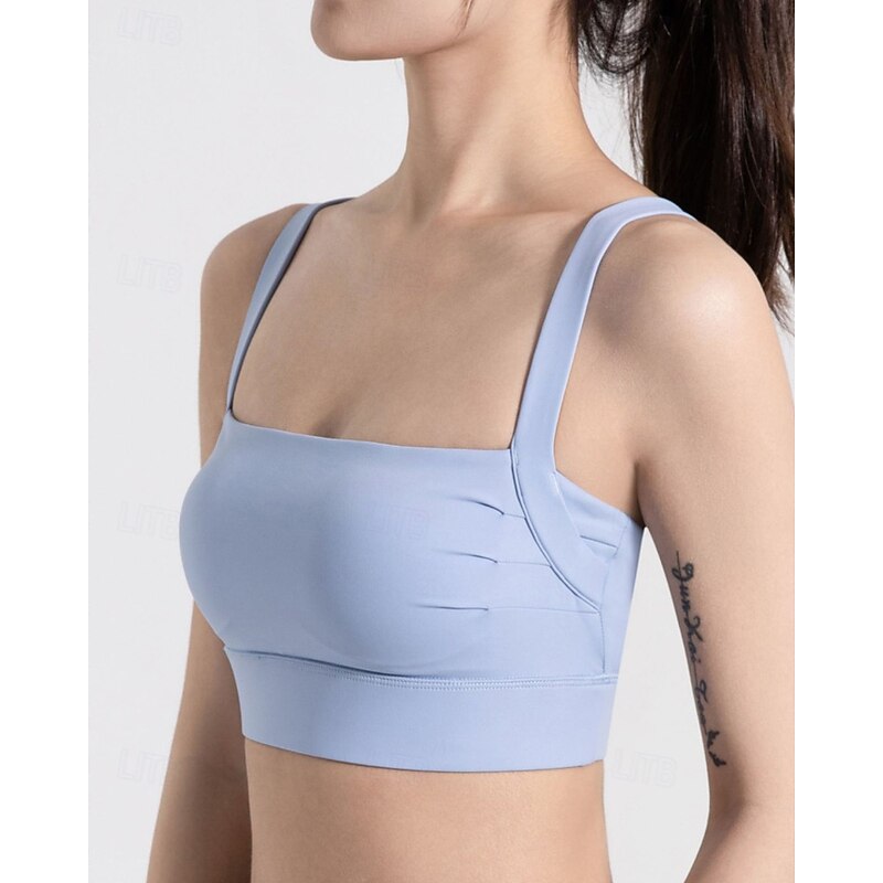 Women's Solid Colored Tennis Bra Sleeveless Shockproof Moisture Wicking Breathable Tennis Golf Jogging Spaghetti Strap Black Light Green Cream Tennis Clothing3