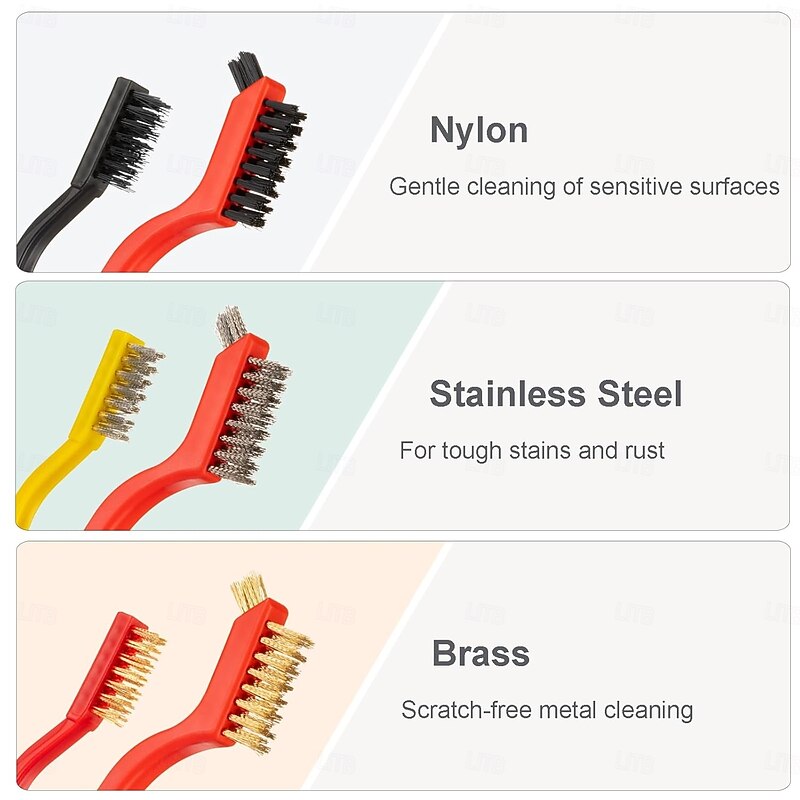 6 Pieces Wire Brush with 1 Pc Scraper Set - Small Stainless Steel  Brass and Nylon Brushes for Paint & Dirt Removal  Rust and Metal Cleaning - for Kitchen  Workshop and Small Deep Cleaning Tasks2