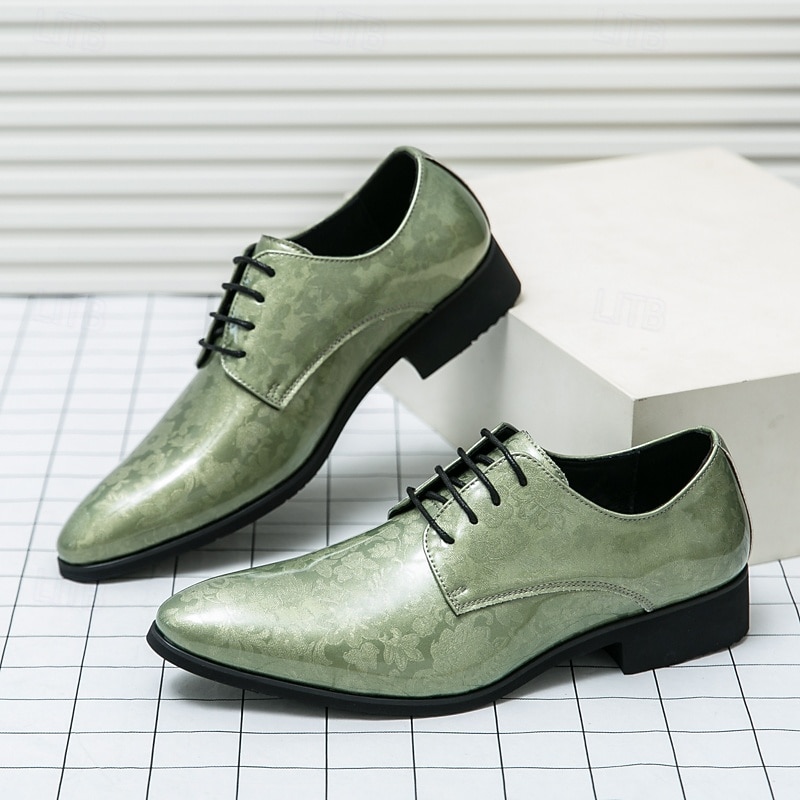 Men's Green Glossy Oxford Shoes with Lace-up Design - Fashion-forward, Formal, Suitable for Business Meetings and Semi-Formal Events3