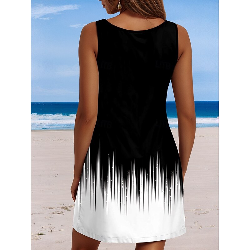 Women's Mini Dress Sundress A Line Dress Off The Shoulder Dress Vacation Casual Boho Party Beach Ombre Graphic Sleeveless U Neck White Yellow Red Blue Summer3