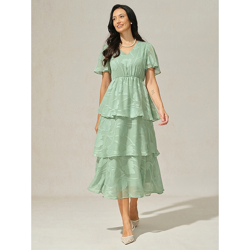 Women's Maxi Dress A Line Dress Elegant Formal Flutter Sleeve Wedding Guest Cocktail Party Regular Fit Plain Short Sleeve V Neck Sage Green Summer