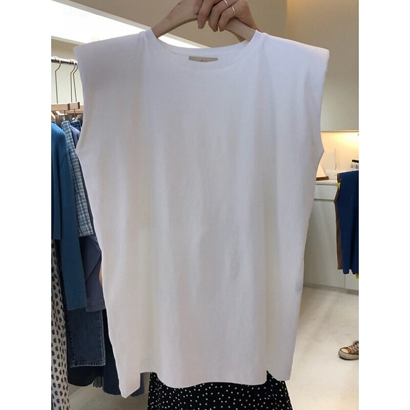 Women's Camisole Tank Top Solid Color Daily Basic Casual Sleeveless Crew Neck Regular Tops Daily Black White Yellow Blue Brown Summer