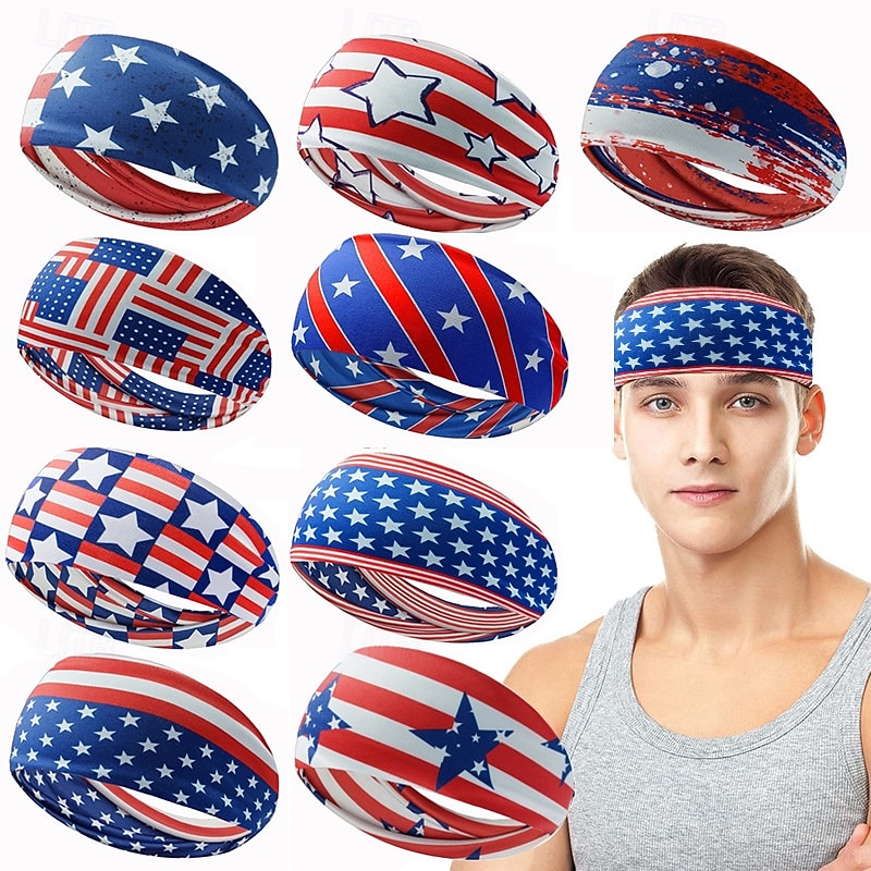 American Flag Headbands for Men 4th of July Patriotic Twisted Hair Band Red White Blue Stretchy Athletic Hair Accessories for USA Independence Day Memorial Day