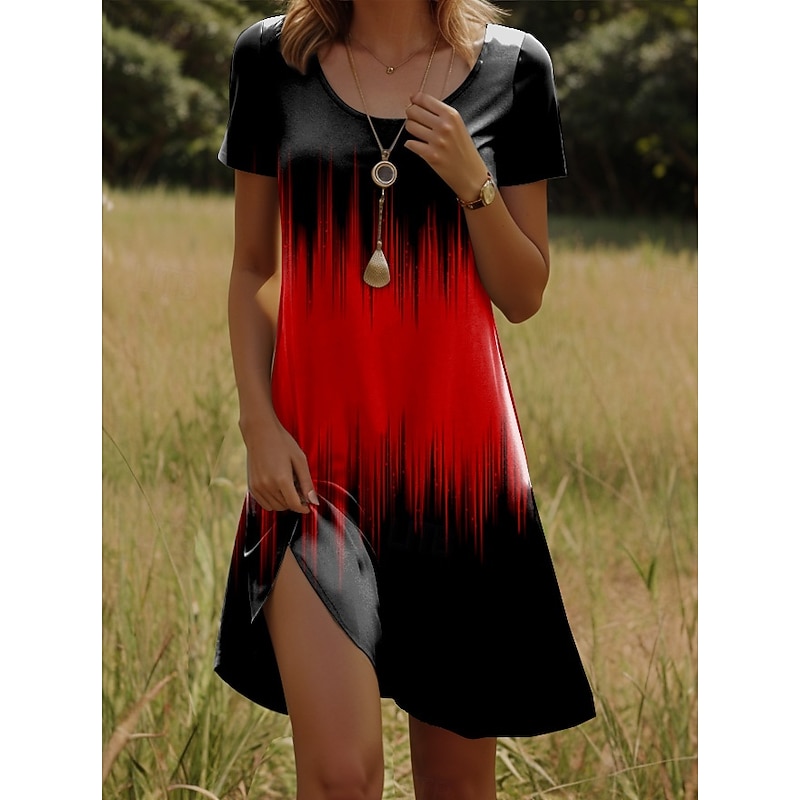 Women's Mini Dress Casual Dress T Shirt Dress Tee Dress Sundress Shift Dress Vacation Casual Boho Party Beach Form Fit Ombre Graphic Short Sleeve Crew Neck White Red Blue Orange Summer Spring