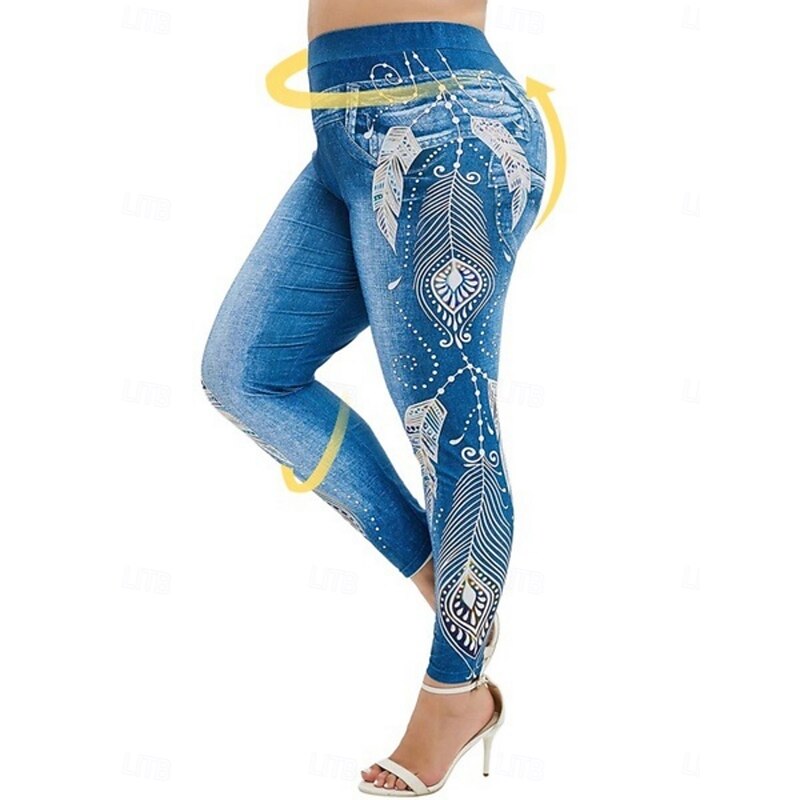 Women's Leggings Trousers 3D Print Vacation Vintage Fashion Full Length High Waist Graphic Soft Comfortable Micro-elastic Outdoor Street Black Wine Dark Blue Light Blue Summer Spring Slim Fit4