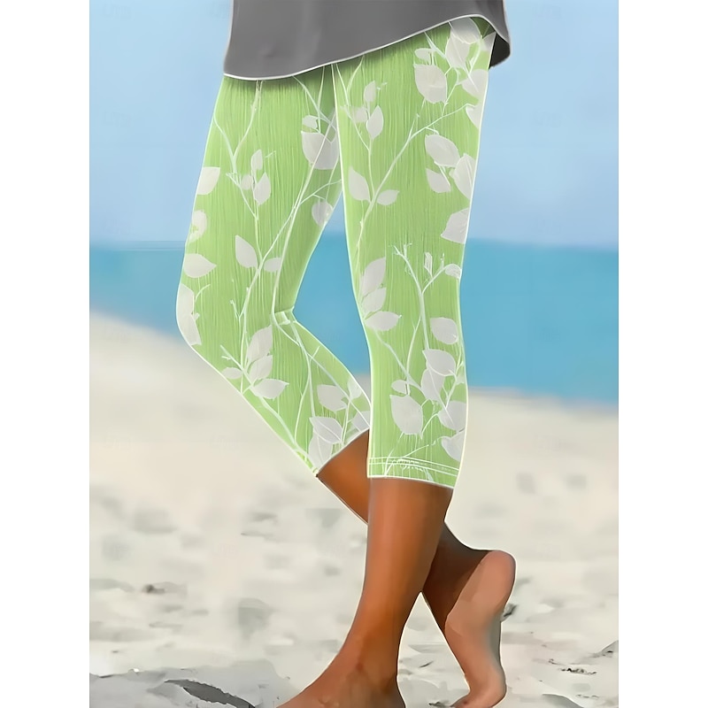 Women's Leggings Capri Pants 3D Print Vacation Vintage Fashion Calf-Length High Waist Floral Graphic Printing Stretchy Vacation Street Causal Robin's Egg Blue Black White Blue Summer Spring Slim Fit4