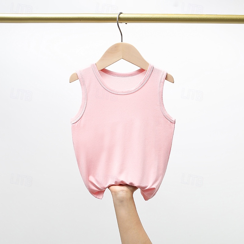 Kids Boys Tank Tee Solid Color Sleeveless Children Top Going out Basic Summer White 4 years+4