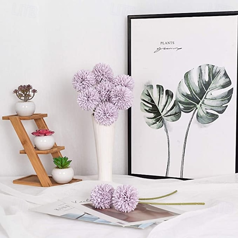 Artificial Chrysanthemum Ball Flowers, Macaron Color Fake Table Tennis Flowers for Wedding Decor, Home Decoration, Desktop Arrangement, Photography Props, Faux Floral Bouquet4