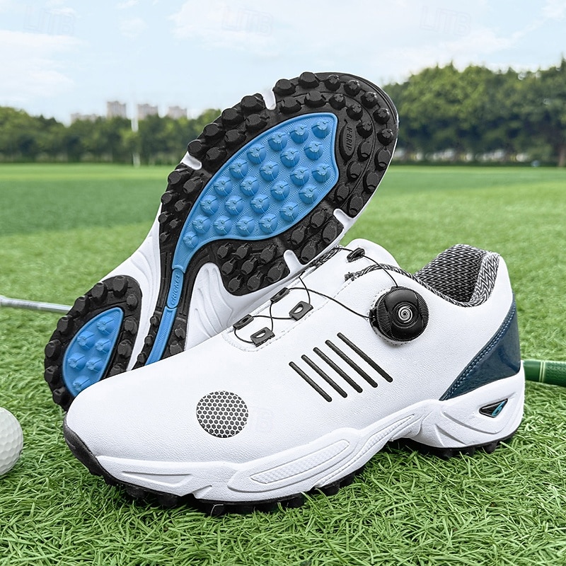 Men's White and Blue Golf Shoes with Breathable Mesh Upper - Premium Comfort and Stability for Golf Enthusiasts4