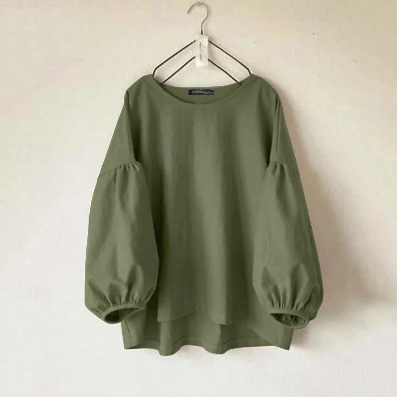Women's Blouse Plain Modern Long Sleeve Crew Neck Regular Tops Daily Going out Ruched Black Pink Wine Army Green Brown Summer4