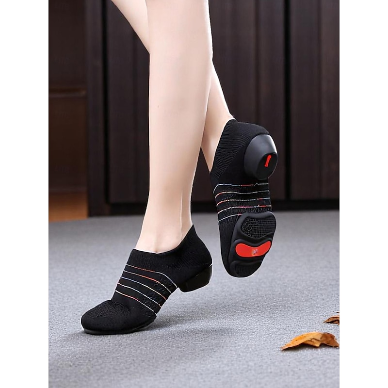 Women's Black Mesh Dance Shoes with Kitten Heel and Colorful Stripes - Elegant Adult Dance Shoes for Ballroom and Latin Dance