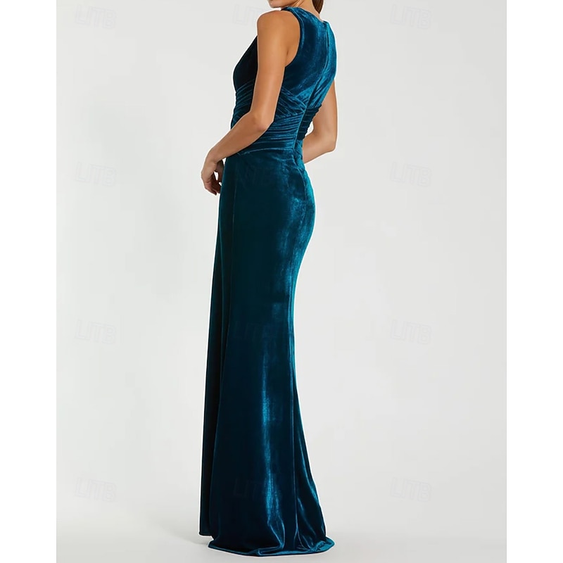 Velvet Dress Mermaid / Trumpet Evening Gown Gala Dress Formal Semi Formal Plunge Neckline Wedding Floor Length Sleeveless Strapless with Pleats3