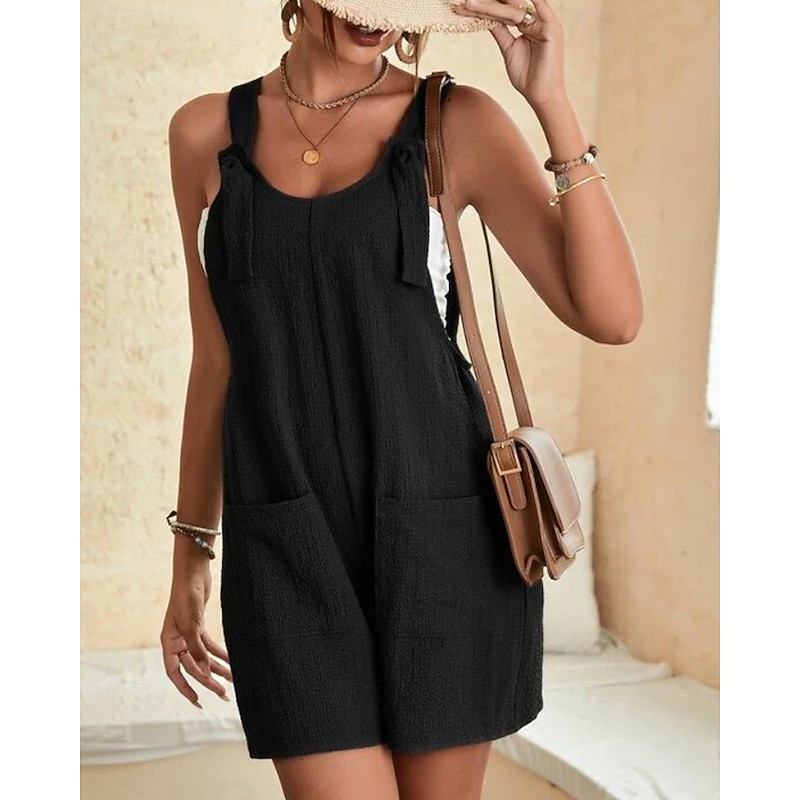 Women's Normal Romper Streetwear Solid Color Sleeveless U Neck Pocket Street Holiday Regular Fit Black Pink Army Green Summer