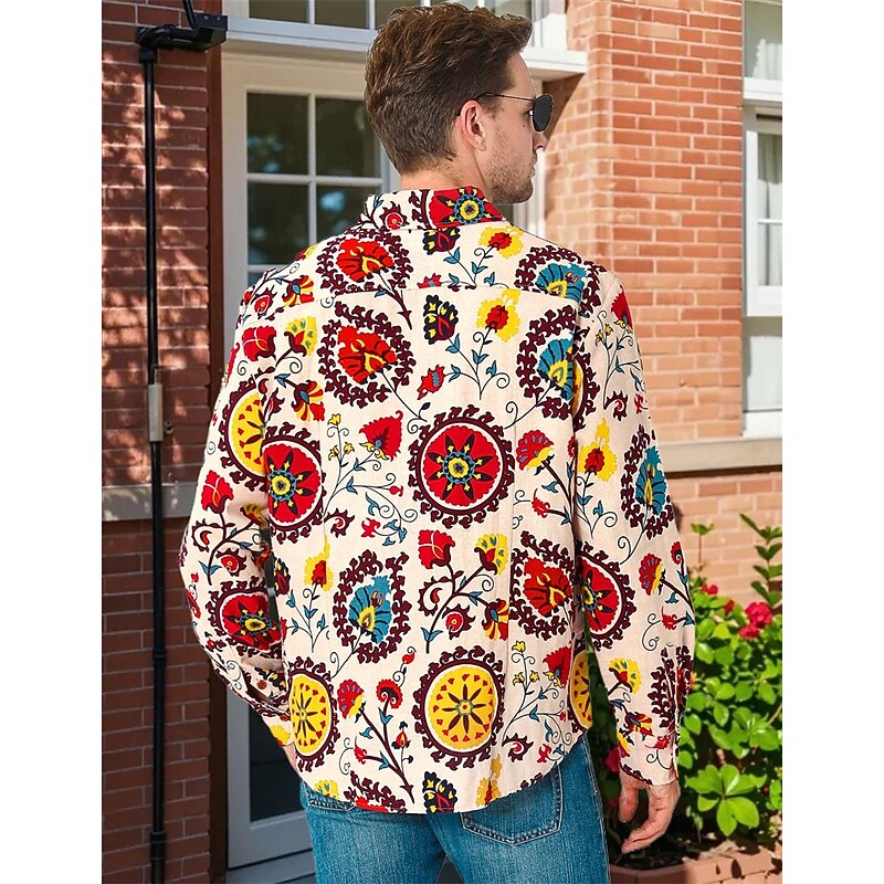 Retro Vintage Boho 1970s Shirt Hippie Ethnic Suzani Fancy Dress Men's Halloween Carnival Street Dance Retro Theme Party Festival Adults' Shirt3