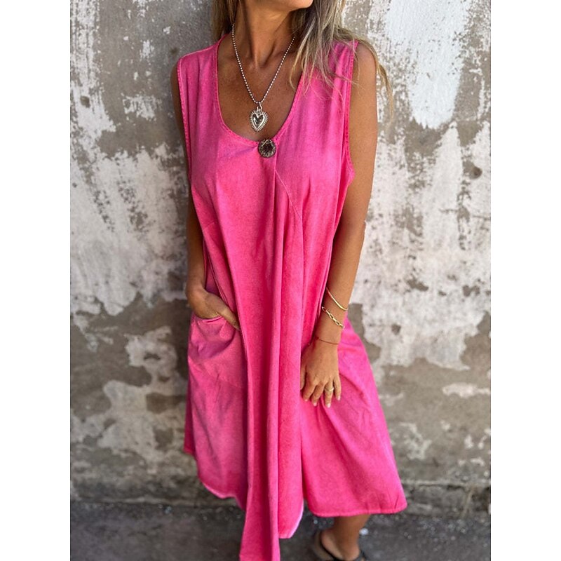 Women's Long Dress Maxi Dress Casual Dress Tank Dress Summer Dress Basic Modern Daily Weekend Regular Fit Plain Sleeveless U Neck Blue Fuchsia Green Summer