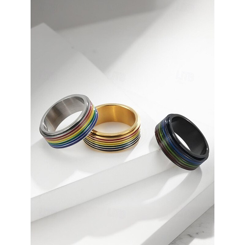 Men's LGBT Rainbow Rotatable Twist Ring - Stainless Steel Twist Design Pride Ring, Fashionable Festival, Everyday Wear and LGBTQ+ Celebration Accessory4