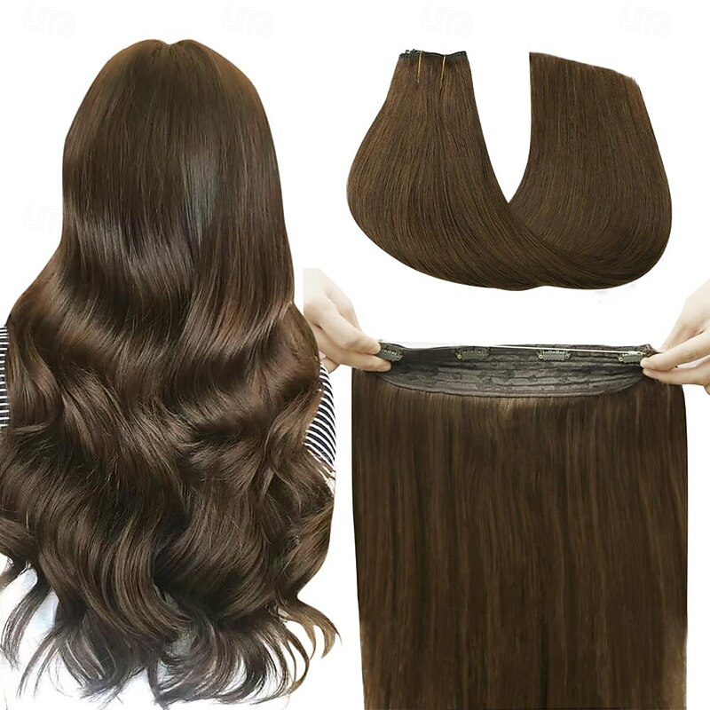 Nvisible Wire Hair Extensions Real Human Hair 20 Inch-50G  22Inch-80G  4# Brown Transparent Fish Line Clip-Ins Hair Piece Human Hair Extensions For Women