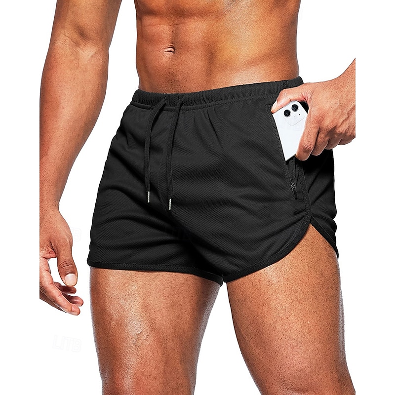 Men's Athletic Shorts Shorts Running Shorts Gym Shorts Sport Daily Quick Dry High Stretch Comfortable Pocket Drawstring Elastic Waist Plain Short Gymnatics Casual Activewear Wine Red Black4