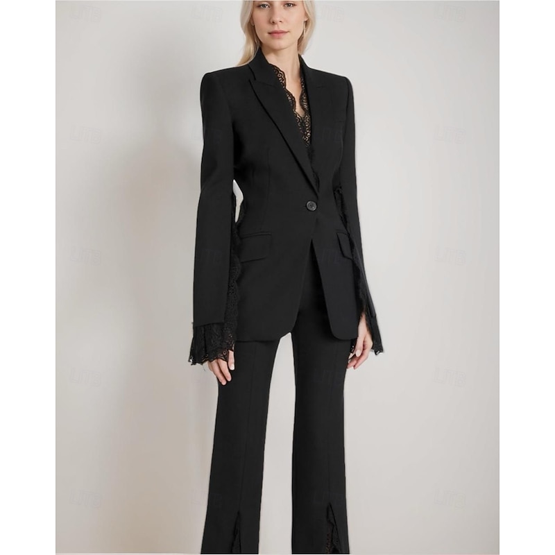 Women's 2 Pieces Suits Formal Wedding Guest Stretch Crepe Elegant Minimalist Long Sleeve Ankle Length Peak Lapel Single Breasted4