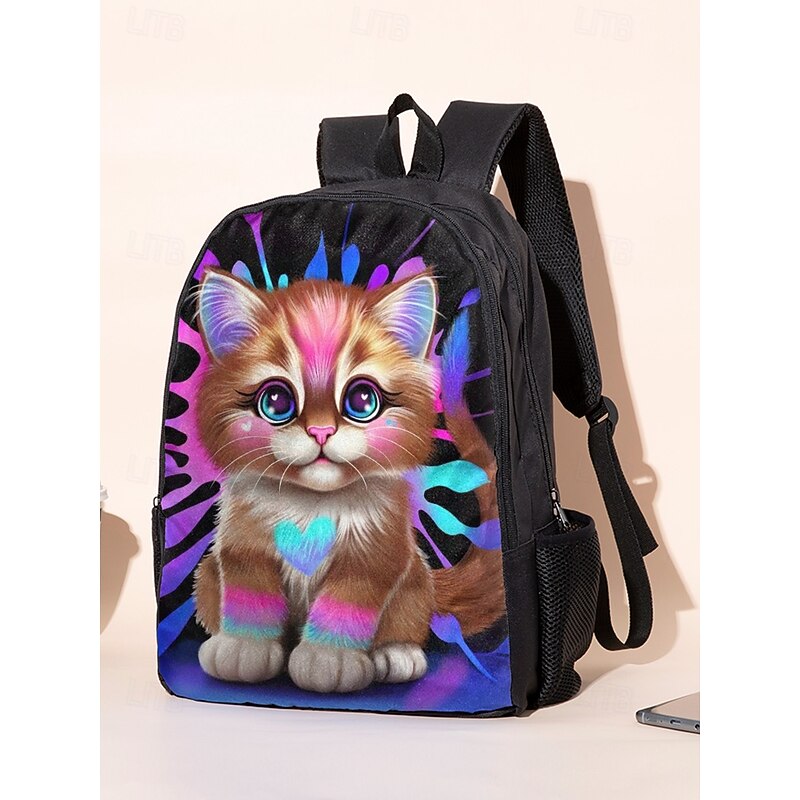 Kids 3-piece colorful cat backpack set (with insulated lunch bag and pencil case) - Cute cartoon style school bag for girls, Elementary school students and daily use Sheena Pike3