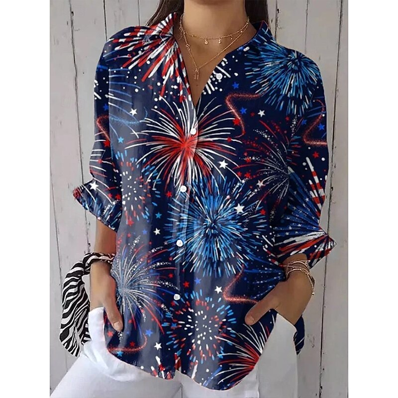Women's Patriotic Shirt Graphic Flower USA Vintage Tropical Daily Regular Tops Work Daily s Print Navy Blue Light Blue Spring