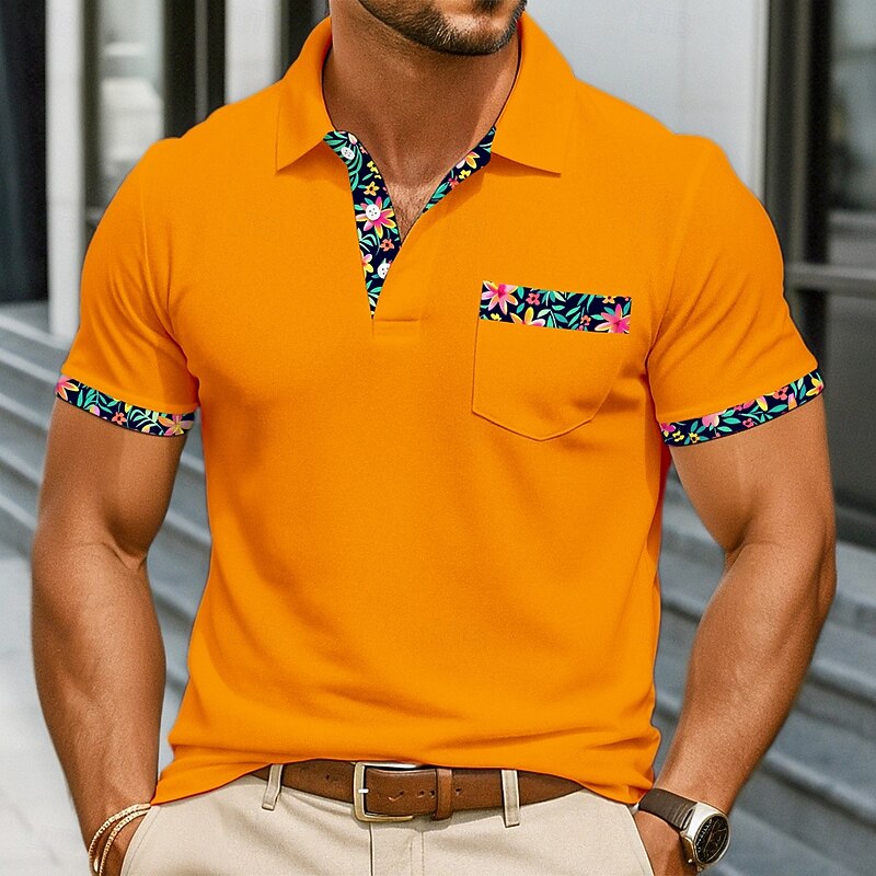 Men's Polo Shirts Golf Shirt Casual Sports Classic Short Sleeve Fashion Cool Color Block Buttons Summer Spring &  Fall Regular Fit Orange Green Light Blue Polo Shirts4