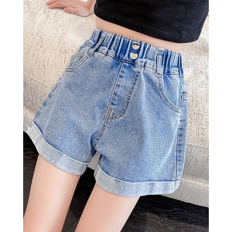 Kids Girls' Shorts Solid Color Streetwear Pocket School 4-12 Years Summer Blue