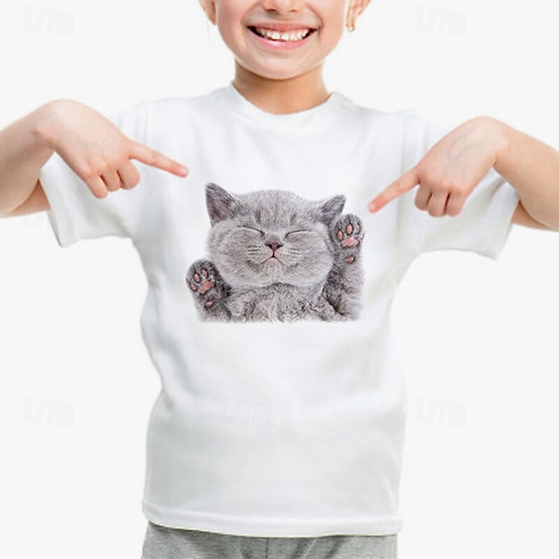 100% Cotton Kids Girls' 1 2 3 Cat T shirt Tee Crew Neck Short Sleeve Outdoor Vacation Daily Classic Casual Print Summer3