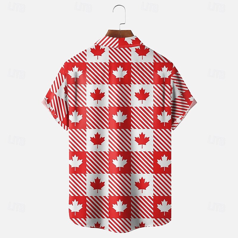 Canada Day Men's Plaid Checkered Maple Leaf Shirt Summer Shirt Button Up Shirt Short Sleeve Fashion Casual Holiday Summer Spring Turndown 3D Print Collared Shirts Front One Pocket Red2