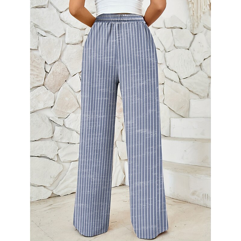 Women's Wide Leg Chinos Baggy Pants Vacation Vintage Fashion Full Length High Waist Graphic Striped Printing Micro-elastic Formal Vacation Street Violet Robin's Egg Blue Green Summer Spring Regular2
