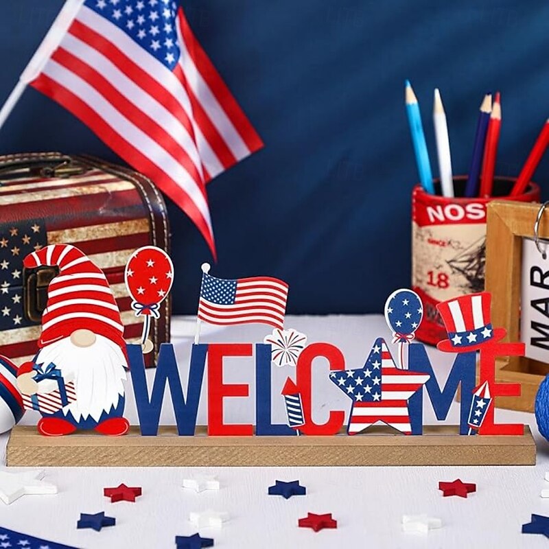 Patriotic Wooden Decorations 4th of July Independence Day Decorations Patriotic Table Decorations Wooden Table Centerpieces Decorations for American Memorial Day Veteran Day Party Deco3