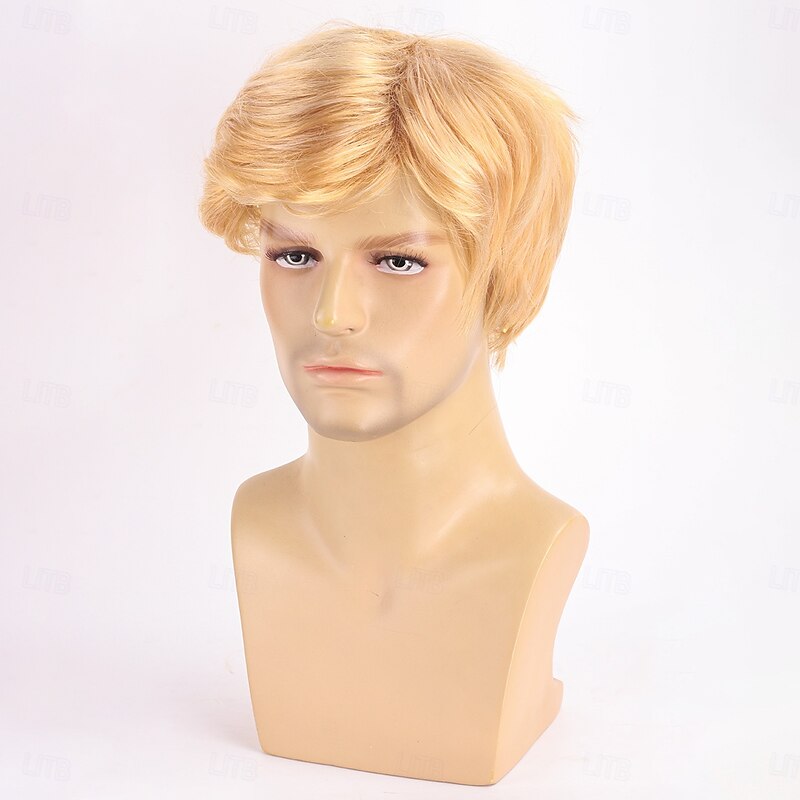 Synthetic Wig kinky Straight Natural Straight Asymmetrical Deep Parting Machine Made Wig 10 inch A1 Synthetic Hair Women's Classic Comfortable Color Gradient Blonde3