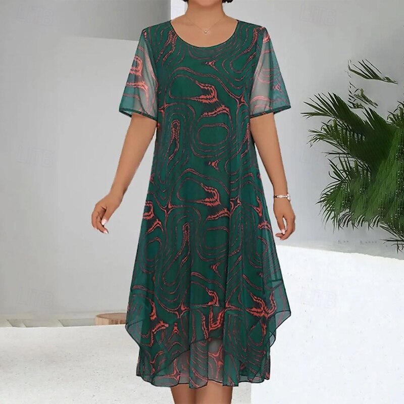 Women's Midi Dress Floral Dress Print Dress Classic Modern Outdoor Vacation Holiday Regular Fit Flower Short Sleeve Crew Neck Red Blue Green Summer3