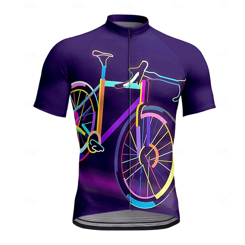 Men's Cycling Jersey Graphic Geometric Short Sleeve Bike Tee Tshirt Top with 3 Rear Pockets UV Resistant Quick Dry Front Zipper Reflective Strips Sports Wine Red Black Dark Purple Clothing Apparel4