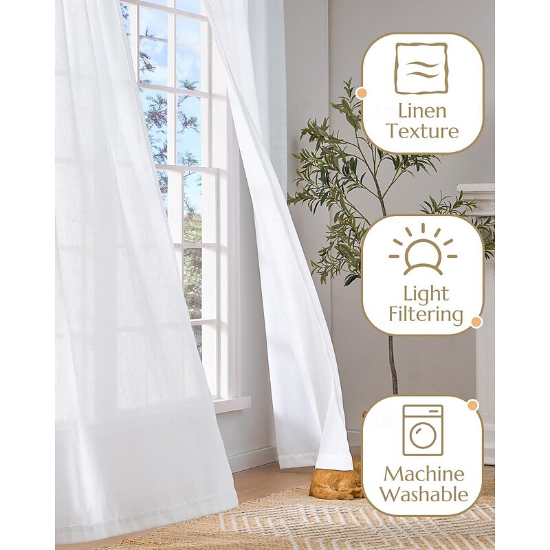 Faux Linen Curtains with Valance Farmhouse Privacy Window Curtain for Living Room Bedroom Ring/Rod Pocket Light Filtering Curtain Drapes 1 Panel 5