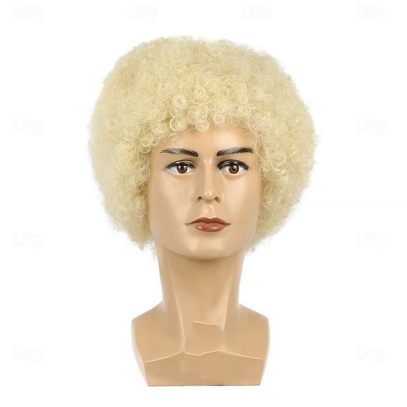 Disco Afro Wig Fluffy Synthetic 70s Hippie Costume Wig for Men Blonde Halloween Wigs2