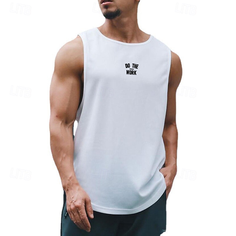 Men's Tank Top Vest Top Undershirt Sleeveless Shirt Sleeveless Crew Neck Summer Letter Fashion Designer Basic Print Vacation Street Going out Black+ Khaki Black White Top Tee for Men4