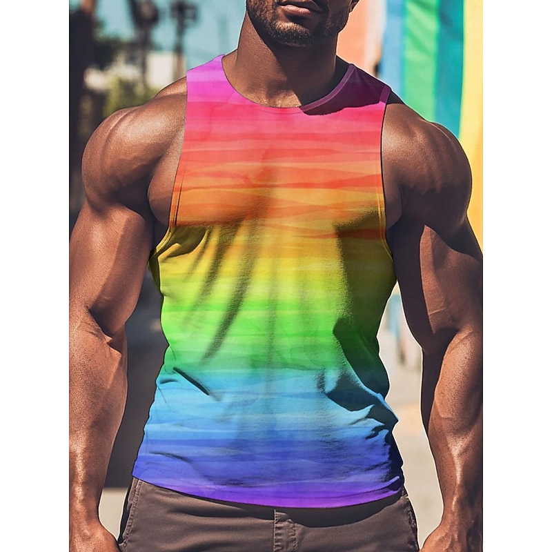 LGBTQ Halloween Tank Top Pride Casual Rainbow Striped Adults' Men's Carnival Club Pride Parade Pride Month Easy Halloween Costumes Dress Up2