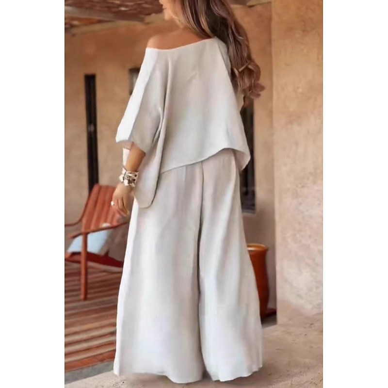 Women's Streetwear Basic Cotton Linen Sets Half Sleeve Crew Neck Solid Color Daily Wear Black White Red Summer Regular Fit4