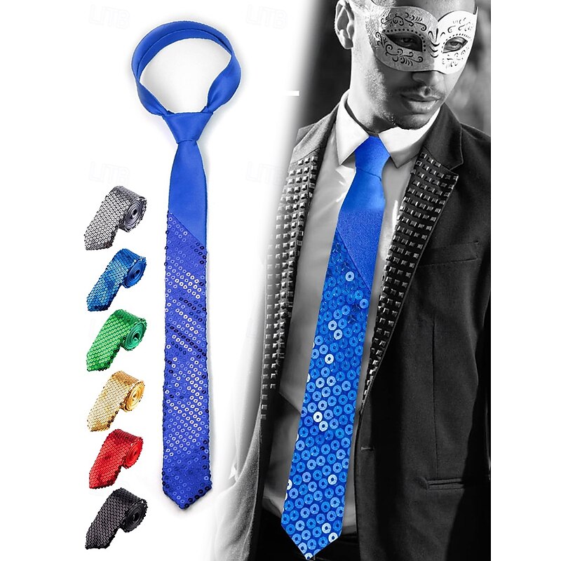 Men's Sequin Party Tie – Adjustable Sparkling Satin Necktie for Prom, Dance, Stage Performance, Nightclub and Costume Events2