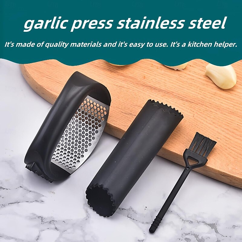 Garlic Mincer Set, Two-in-One Meat Tenderizer and Garlic Press, with Included Brush and Garlic Peeler,3Pcs/Set4