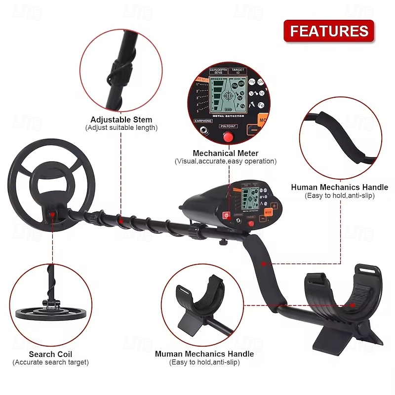 MD-5030 Portable Digital Metal Detector - High-Precision Underground Gold Finder with LCD Display & Adjustable Stem for Detecting Gold, Silver, Coppe4