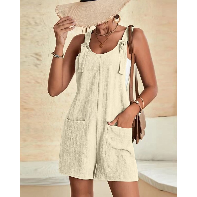 Women's Normal Romper Streetwear Solid Color Sleeveless U Neck Pocket Street Going out Regular Fit Pink Brown Green Summer