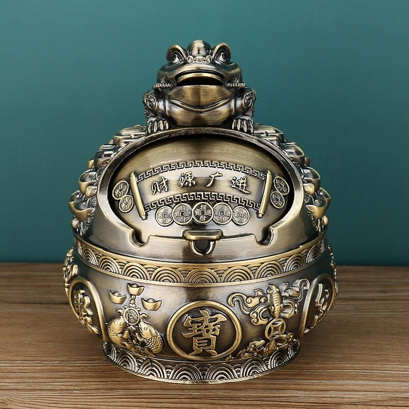 Vintage Ashtray with Lid, European Style Windproof Covered Ashtray for Home Office Living Room, Retro Aesthetic Decorative Ashtray Ornament