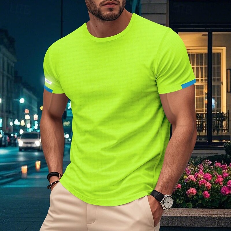 Men's Gym Shirt Athletic Shirts Crew Neck Short Sleeves Casual Daily Gym Quick dry Breathable Solid Color Black White Activewear Polyester Sport Outdoor