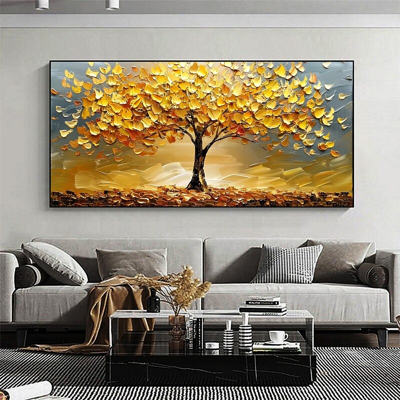 Handmade Original Golden Tree of Life Oil Painting On Canvas Abstract Tree Scenery Wall Art for Home Decor With Stretched Frame Without Inner Frame Painting3