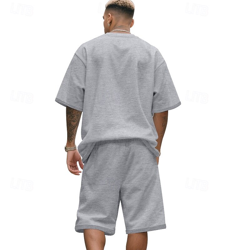 Men's T-shirt Suits 2 Pieces Outfits Tee & Shorts Short Sleeve Crew Neck Summer Plain Fashion Casual 2 Piece Vacation Daily Wear Going out Black White Navy Blue Top Tee for Men3